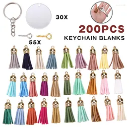 Anahtarlıklar 200pcs Keying Net Akrilik Diskler Anahtarlık Boşlukları Renk Püskül Tassel Sergilalar DIY Kit Hediyesi FamilyKeychains için