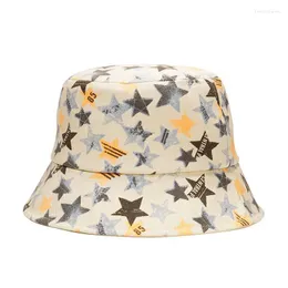 Berets Ldslyjr Cotton Star Print Bucket Hat Hat Fisherman Outdoor Travel Sun Cap Hats للرجال والنساء 408