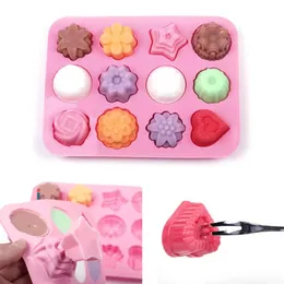 12 rutnät Silikon Ice Tray Baking Forms Frozen Cube Chocolate Pudding Jelly Mold J0306