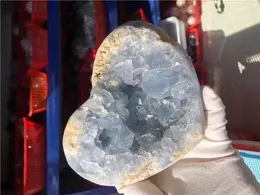 Figurine decorative 2,1 kg Campione di cristallo a forma di cuore di quarzo a grappolo di geode di celestite blu naturale