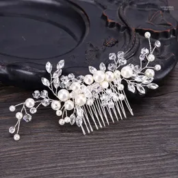 Clipes de cabelo Barrettes elegantes imitação de pérola pente noiva artesanal cocar de jóias femininas acessórios de casamento ornamentos Ea HONO22