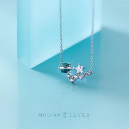 Chains Modian Original 925 Sterling Silver Round Crystal Stars CZ Necklace Pendant For Women Jewelry Bijoux