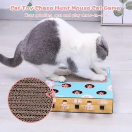 Cat Toys Toy Hunt Mouse Game Box 3 i 1 med Scratcher Maze Gophers träffade roliga Interactive Tease Board STIC B4V2