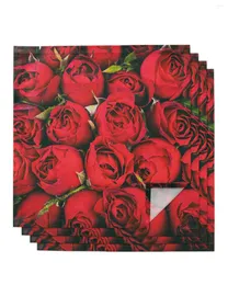 Tabela de guardanapo rosas vermelhas flor 4/6/8pcs guardana