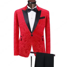 Herrenanzüge Blazer Blumen Jacquard Prom Men for Wedding mit schwarzen Hosen 2 Stück Groomsmen Tuxedo Peaked Revers Custom Man Fashion Set jac