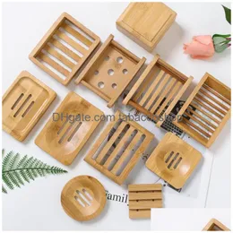 Tvålrätter maträttshållare trä naturlig bambu enkel bambuoap platta bricka släpp leverans hem trädgård bad badrum tillbehör dhml9