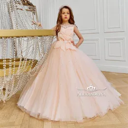 Девушка платья шампанским бисером цветочниц платье для свадебного с длинным рукавом детское бальное платье для вечеринки.