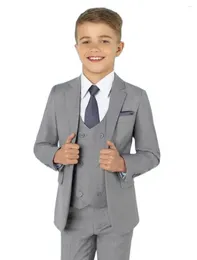 Men's Suits Classic Fashion Grey Notch Lapel Kid Set/Children Wedding Blazer Formal Suit/Double Breasted Vest/Boy Birthday Party Wear Supply