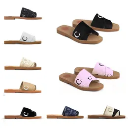 Modische Woody-Sandalen für Damen, flache Pantoletten, hellbraun, beige, weiß, schwarz, rosa, Spitze, Schriftzug, Stoff, Segeltuch-Hausschuhe, Damen, Sommer, Outdoor-/Innenschuhe, 35–42 Euro