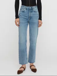 Dżinsowe dżinsy Zessam Solid Buttons Kobiety dżinsy o wysokiej talii Elastyczne proste cielę Burrs Femme Jeans Casual Classic Lady Pants 230306