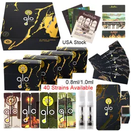 USA Stock Glo Atomizers Exotic NFC Box Packagings Empty Carts 0.8ml 1ml Ceramic Coil Vape Cartridges Packaging Thick Oil Dab Vaporizer 510 Thread E Cigs