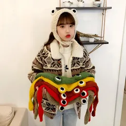 ビーニーかわいいカエルイヤーハットの女性かぎ針編みキャップコスチュームアクセサリーポグラルプロップギフト暖かい冬の素敵なクリスマス