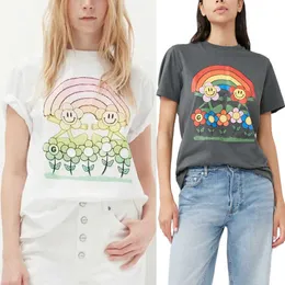 23ss Women Designer T shirt Fashion Tops Rainbow Sunflower Letter Funny Pattern Printing Leisure Round Neck Short Sleeve Tees
