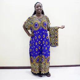 Ethnic Clothing Dashikiage Leopard Print Cotton African Dashiki Blue Short Sleeve Dresses For Women