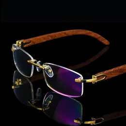 Óculos de moldura óculos de madeira sem aro de madeira dourados homens homens leves aro óculos óculos de molduras Receptores de designer de marca Myopia Spectacles 230306