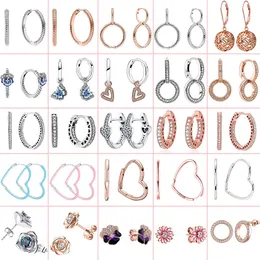 925 Silver Fit Pandora örhängen Crystal Fashion Women smycken gåva Ear Studs Pendiente Charm Hoop örhängen för kvinnor