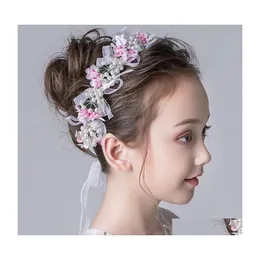 Girls' Head Pieces Girls Hair Accessories Korean Version Of Show Headdresses Wear Headbands Childrens Pearl Flowers Drop Delivery We Dhq27