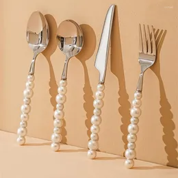 Zestawy naczyń stołowych 1PC Pearl Cutlery Zestaw Western 18/10 Stalowa stolika ślubna Diamentowa inkrustowana nóż Dift łyżka łyżki