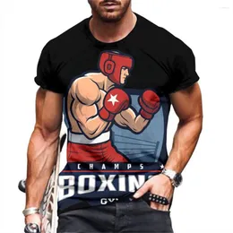 Erkek Tişörtleri Boksör Desen Baskı Erkekler T-Shirt Combat Style Kısa Kollu Üstler Açık Mekan Vücut Geliştirme Takipleri Leisure O-Neck büyük boyutlu