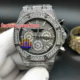 Pełne diamenty błyszczące kwarcowe zegarek 41 mm bling mrożony srebrna stalowa obudowa srebrna diamentowa twarz vk chronograf pełne mrożone zegarki shipp316w