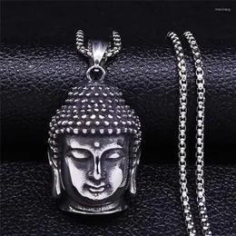 Pendant Necklaces Bohemia Yoga Buddha Head Stainless Steel Necklace Women Silver Color Statement Jewelry Collares Para Mujer NZZ64S04