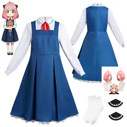 Anime Costumes Kids Adults Anya Forger Cosplay Come Anime Spy x Family Black Dress Cute Girls Woman Dress Pink Wig Carnival Role Play Outfit Z0301