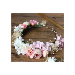 Cabeças de cabeceiras floral boho coroas de noiva, cocar de praia de flores tiaras garotas de garland garland panography wair hair acessórios gota dh38s