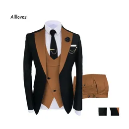 Tuxedos de casamento Moda Brown para Groom Shawl Lapela um botão Groomsmen Suits Business Prom Men Terno Sets Jaqueta 3 Peças Batê