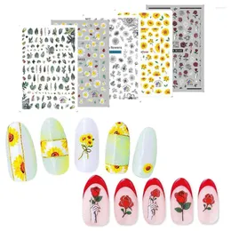 Nail Stickers Holographic Gel Patch Sunflower Flower Foil Temporary Tattoos Water Transfer Sliders Decals Art
