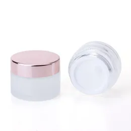 Wholesale Frosted Glass Cream Jar Clear Cosmetic Bottle Lotion Lip Balm Container With Rose Gold Lid Packing Bottles 5G~100G factory outlet