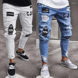 Мужские джинсы мужчины худой хип -хоп синий модная вышива