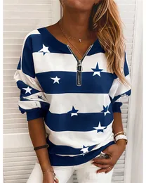 Bluzy damskie Bluzy Stripe Star 3D Print Bluza Bluza Kobiety Zapip Bluzy Bluzy Floral O-Neck Bluza Bluza Kobiety Pociej się z długim rękawem 230306