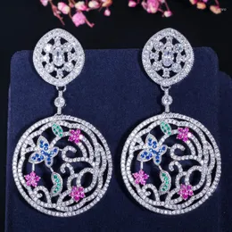 Orecchini pendenti Goccia esagerata per le donne Colore argento di lusso Farfalla elegante con gioielli da sposa in pietra di zircone Bling