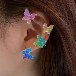 Brincos de costas 1pcs clipe de manguito de orelha de borboleta brilhante para mulheres meninas moda sem piercing colorido garoto de gancho de orelha Presente de joias