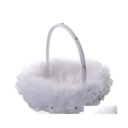 Almofadas de anel cestas de flores brancas de penas cestas de penas de penas elegantes renda shinestone de casamento