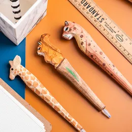 Gel Pens Wood Carving Animal Gel Pen Handmade Wooden Art Black Ink Pens for Writing Signature Decoration Office School Gift H6029 J230306