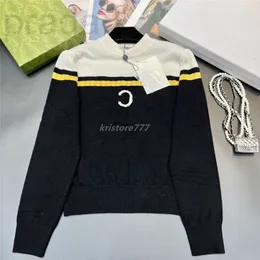 Camisolas femininas Designer 23SS FW Cashmere Wool Sweater Tops com letra listrada Print Milan Runway Skim Crop Top Camiseta High End NF75