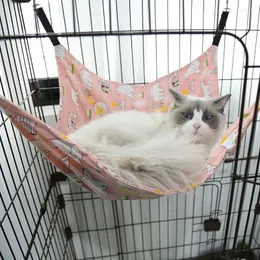 Kattbäddar Hammock Canvas Cage Flanell Pet Sleeping Bag Swing Justerbar dubbelsidig tillgänglig Hanging Nest Accessorie