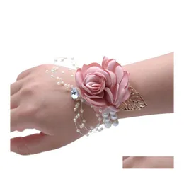 Wedding Flowers Beautif Silk Ribbon Colorf Wrist Flower Bride Bridesmaids Cors Bridal Bouquets Women Artificial Drop Delivery Party Dhest