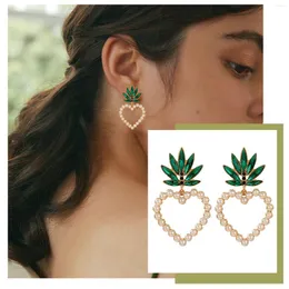 Orecchini a cerchio Simple Pearl Love Female Diamond Green Leaf Stud Womens Ciondola Trendy Multiple Set per le donne
