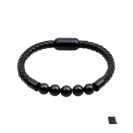 Fios de miçangas Chakra lava rocha Bracelete de couro Cowe Sagiliza mensagens de cura de breca