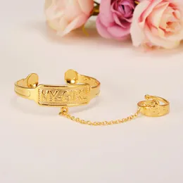 Bangle Dubai Gold Stamp Baby Girl Bransoletka dziecięca z pierścieniem dla dzieci afrykańskie Bairn Jewelry BIDEAST ARAB Prezent