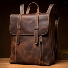 Backpack vintage Crazy Horse Horse Leather Genuine Multifunction Men Bag