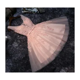 Выпускные платья Женщины Жемчужные кораллы Девушки Сексуальное платье короткие v Шея аппликации бисера