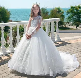 Vintage białe koronki z kości słoniowej dziewczyny pierwsza sukienka Komunii Flower Girl Dresses Suknie Ball Suknia Dzieci