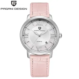 Pagani Design Fashion Casual Women Quartz Watch Automatic Date Pink Elegant Кожаная водонепроницаем