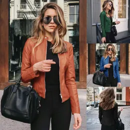 Women's Jackets Selling Spring And Autumn Women's Fashion Leisure Leather PU Suit Small Coat Solid Color Slim Jaket Women Tunic Zip Up