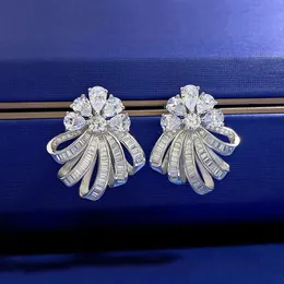 Orecchini con ciondolo con diamanti Bowknot Lab, orecchini da sposa con promessa in argento sterling reale al 100% per gioielli da festa nuziale da donna