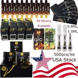 Lager in den USA GLO Tropical Vacation Atomizers Extracts Vape Cartridges Hologram Black Gold Packaging Wax Waporizers Cartridge E Cigarettes 510 Thread Empty