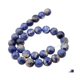 Crystal Natural Gemstone Sodalite 14mm Runda pärlor för DIY Making Charm smycken Halsband armband Löst 28st Stone Wholesales Drop D Dhuqe